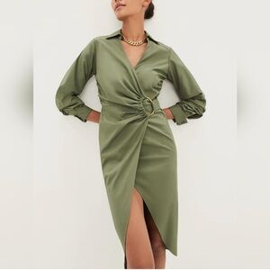 Veronica Beard Afton Wrap Dress Olive Green Gold Detail, Stone Army, size 6